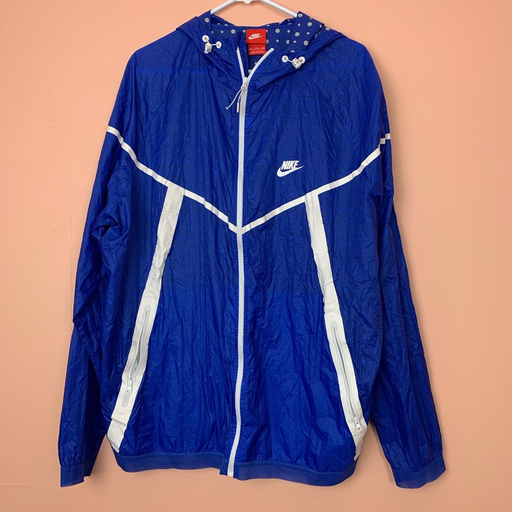 Nike Blue Windbreaker Polka Dot Zip Up Hooded XXL